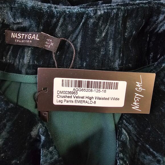 Nasty Gal Crushed Velvet High Waisted Wide Leg Pants Size 4 NWT Emerald - Picture 5 of 8